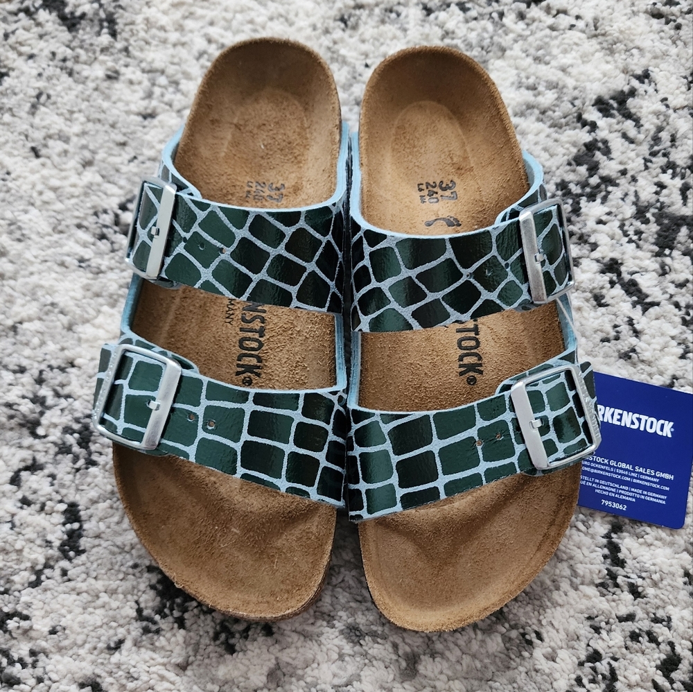 Birkenstock Arizona Gator Gleam Ocean Breeze Womens Size 37 (US 6-6.5) Boho Chic - Picture 2 of 4